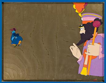 UNITED ARTISTS / KING FEATURES / THE BEATLES Yellow Submarine: John Lennon as Sgt. Pepper and Blue Meanie animation cel.